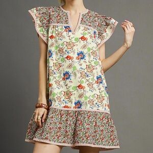 Umgee Floral Mini Dress - Cream, Red, Blue, Green